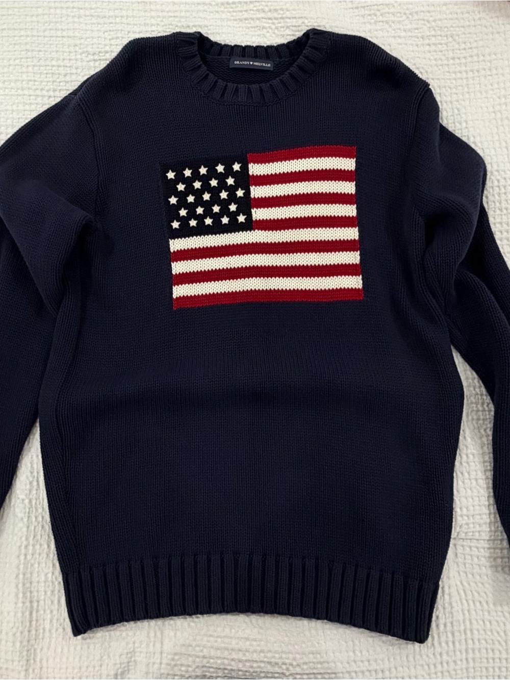 Brandy Melville - Navy Flag Knit Crewneck Sweater
